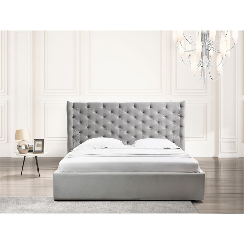 Grand lit de rangement Parker en velours gris.