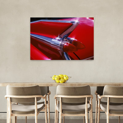 1950S 1959 Red Cadillac Car Fender Tail Fins Classic Antique Automobile Classic Retro Vintage Wall Art