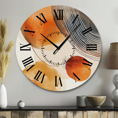 Horloge murale ronde en métal orange bohème Boho Terracotta Pulse III
