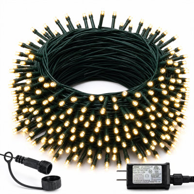 Guirlande lumineuse de Noël à 300 DEL, 30 m (98 pi), étanche, fil vert, 8 modes d'éclairage, décorations de Noël pour l'intérieur et l'extérieur (blanc chaud), idéale pour les fêtes de Noël dans la cour et le jardin.