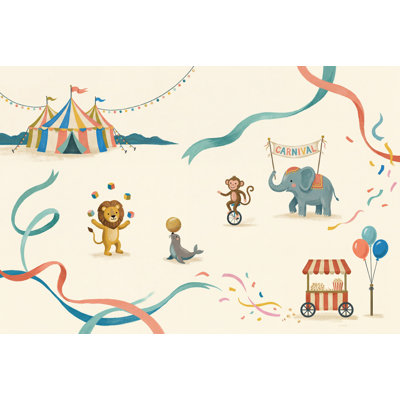 Carnival Wallpaper Circus Animals Cream Background Removable Wall Decor