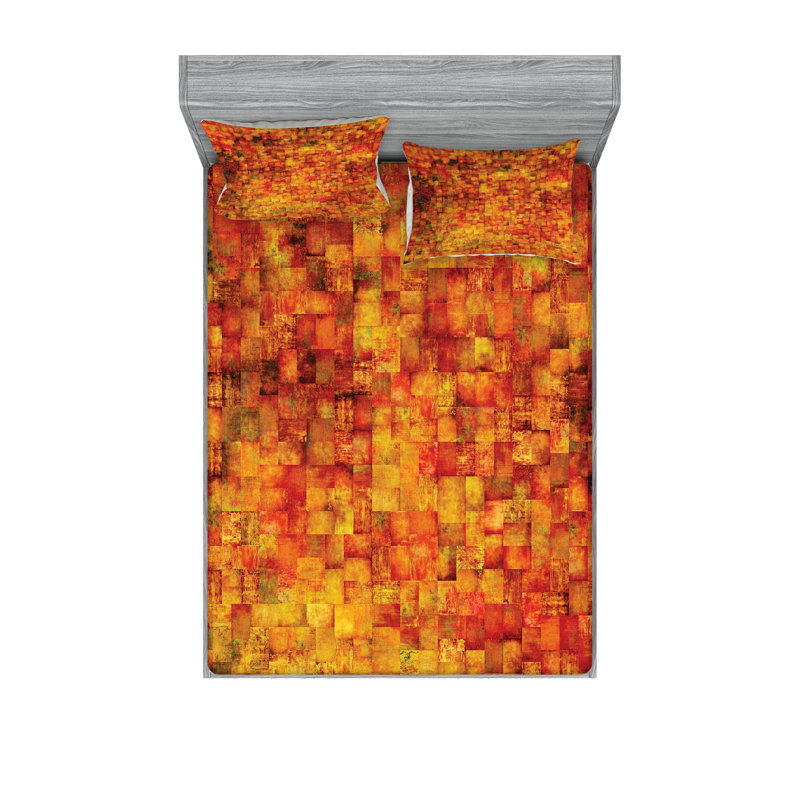 Drap-housse et coussin décoratif orange Ambesonne, moutarde orange, Ensemble de draps pour grand lit + 4 taies d'oreil