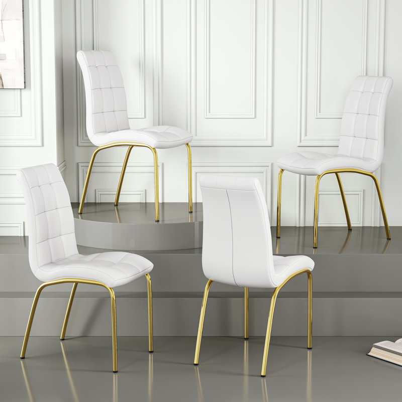 Chaise rembourrée Nasim, Blanc, Doré