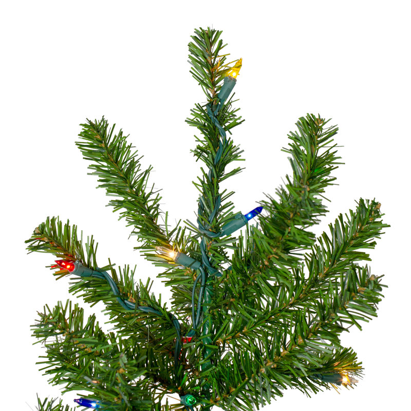 Arbre de Noël artificiel pin canadien pré-éclairé avec lumières multicolores, H 7,5 pi