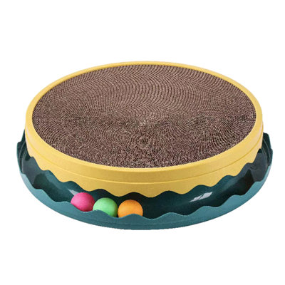 14" Cat Toy Ball Track And Catnip, Round Cat Scratcher Interactive Round Scratch Pad For Cats, Promotes Play & Scratching