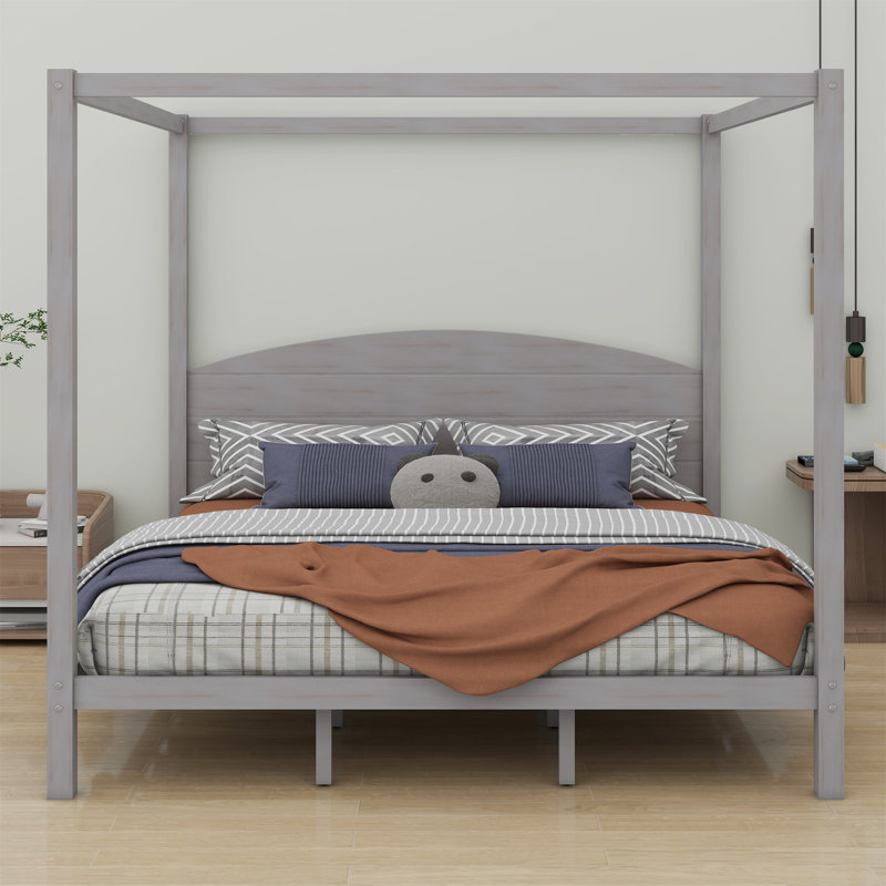 Canopy Platform Bed With Headboard, Grey