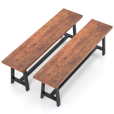 2 Pcs 60" Dining Bench 3 Person Entryway Shoe Bench With Metal Frame For Hallway