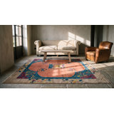 Floral Medallion Rectangle Hand Knotted Pile 1920s Antique Wool Coral / Salmon Pink Rug