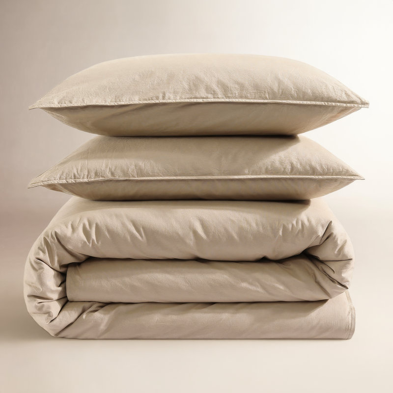 Calvin Klein Washed Percale Cotton Solid Comforter Set, King Comforter + 2 King Shams, Camel Brown