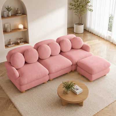 Large Chenille Modular Sectional Sofa, 6 Seater Deep Seat Couch with 8 Throw Pillows,Movable Ottoman,Solid Wood Frame for Living Room, Bedroom and Apa