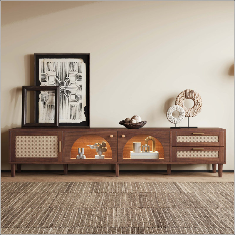 86" Rattan TV Stand with App-Controlled LED Lights