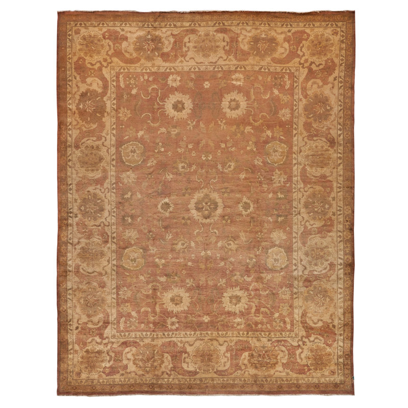 Hand-Knotted Floral Wool Rectangular Area Rug, 12'3" x 15'6"