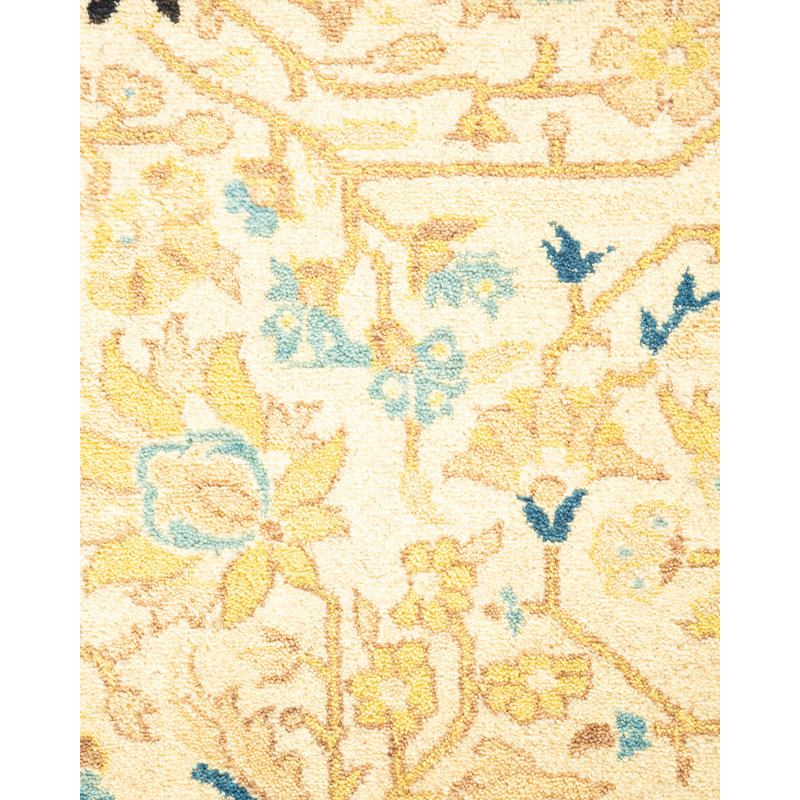 Hand-Knotted Ivory Wool Geometric Traditional Area Rug 3' x 5'