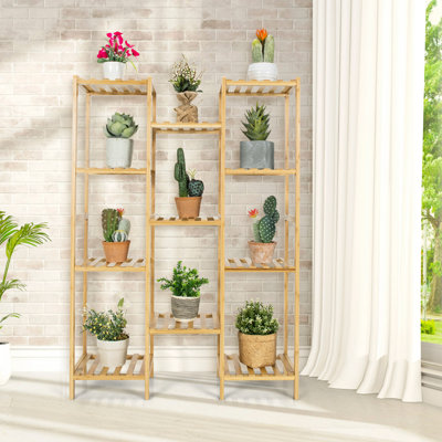 Arlmont & Co. 11 Tiers Bamboo Plant Stand For Indoor Plants Multiple Utility Shelf Free Standing Storage Rack Pot Holder