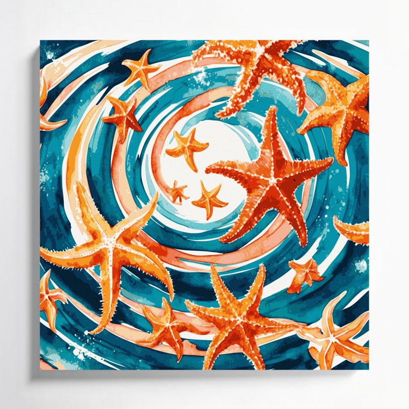Nautique, étoile de mer, toile bleue, art mural, H 8 po x l 8 po