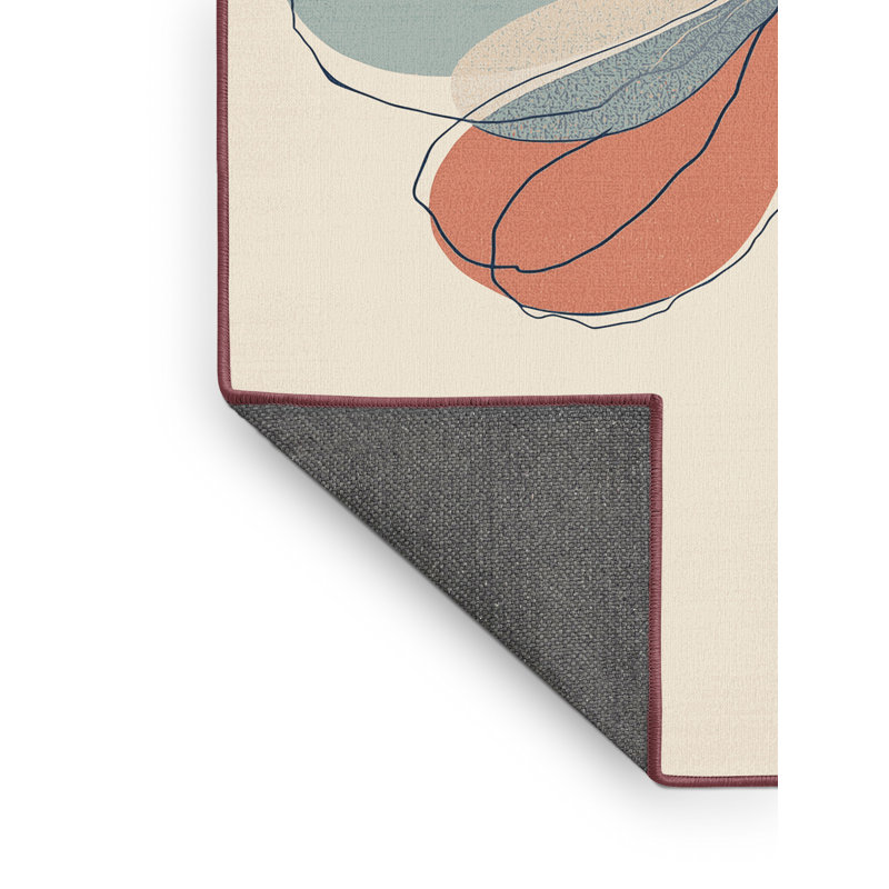 Soft Plush Fellman Easter Modern & Contemporary Abstract Area Rug in Beige – Rose Binding, 2x3