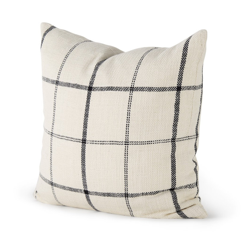 Natural and Black Plaid Cotton Throw Pillow Cover 18x18 Inch