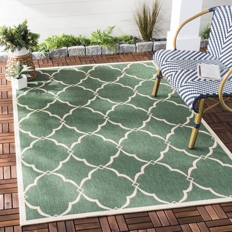 Tapis intérieur / extérieur à motif géométrique vert Fromm Fromm, Rectangle 6 pi 7 po x 9 pi 2 po