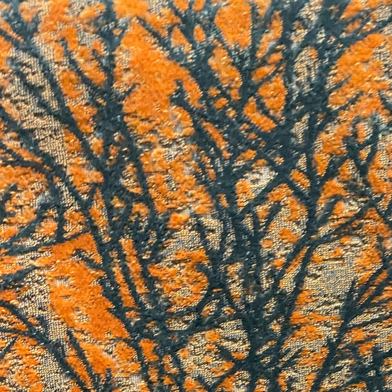 Coussin Plutus, Carré, H 18 po x l 18 po, Motif floral noir / orange
