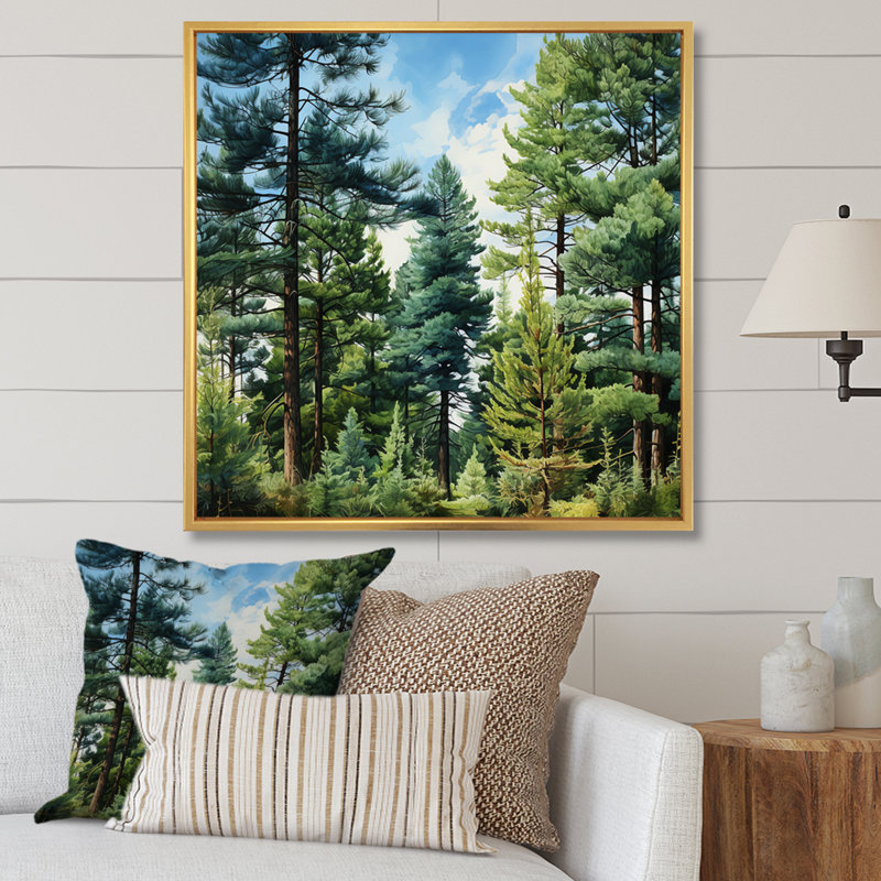 Green Pine Tree Emerald Symphony - impression, Cadre flottant doré, H 24 po x l 24 po x P 1 po