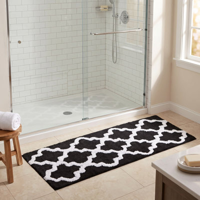 Freida 24x60-inch Cotton Bathroom Rug with Trellis Pattern and Non-Slip Base - Machine Washable