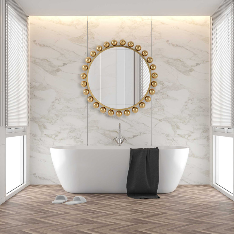 Asana Metal Round Wall Mirror, Gold Foil