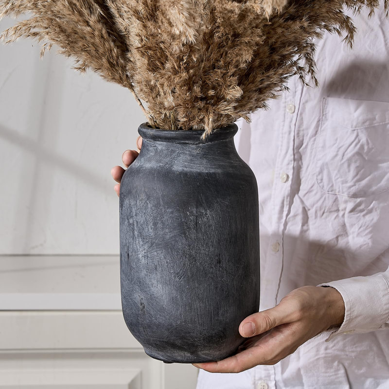 Rustic Black Ceramic 9.5" Table Vase for Bouquets
