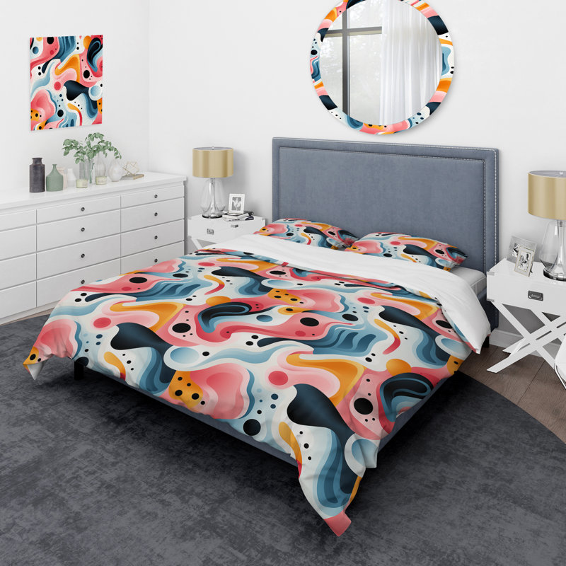Ensemble de housse de couette rose et bleu, Housse de couette simple + 1 taie décorative stan