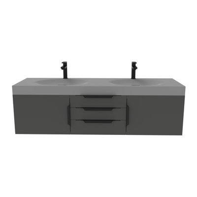 Meuble-lavabo mural double l 60 po x P 19 po x H 17,75 po Velkan
