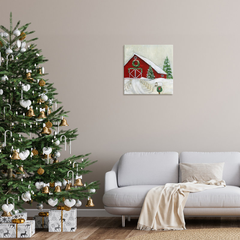 "Winter Barn Scenery", art mural par Janet Tava, H 24 po x l 24 po