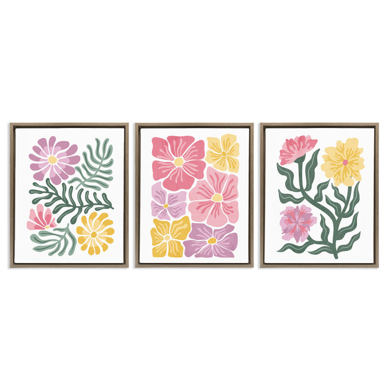 Ensemble de cadres flottants 3 pièces Minimal Spring Hue Flowers, design par Kim Allen, H 21 po x l 17 po