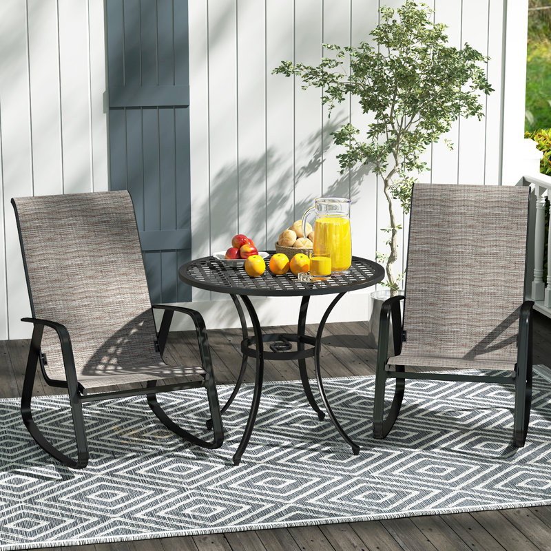 Solace Modern Rocking Garden Chairs With Quick-Drying Seats And Steel Frames, Light Brown Cushion/Black Frame