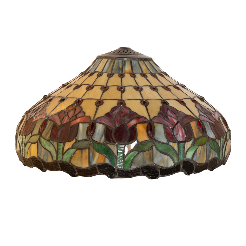 Abat-jour bol en verre (araignée) H 9 po x l 18 po Colonial Tulip en rouge / vert / jaune
