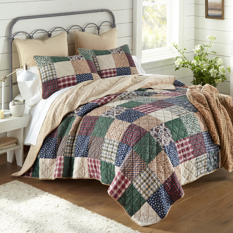 Ensemble de courtepointe en coton 3 pièces Rustic Paisley, Courtepointe pour lit grand + deux taies décorati
