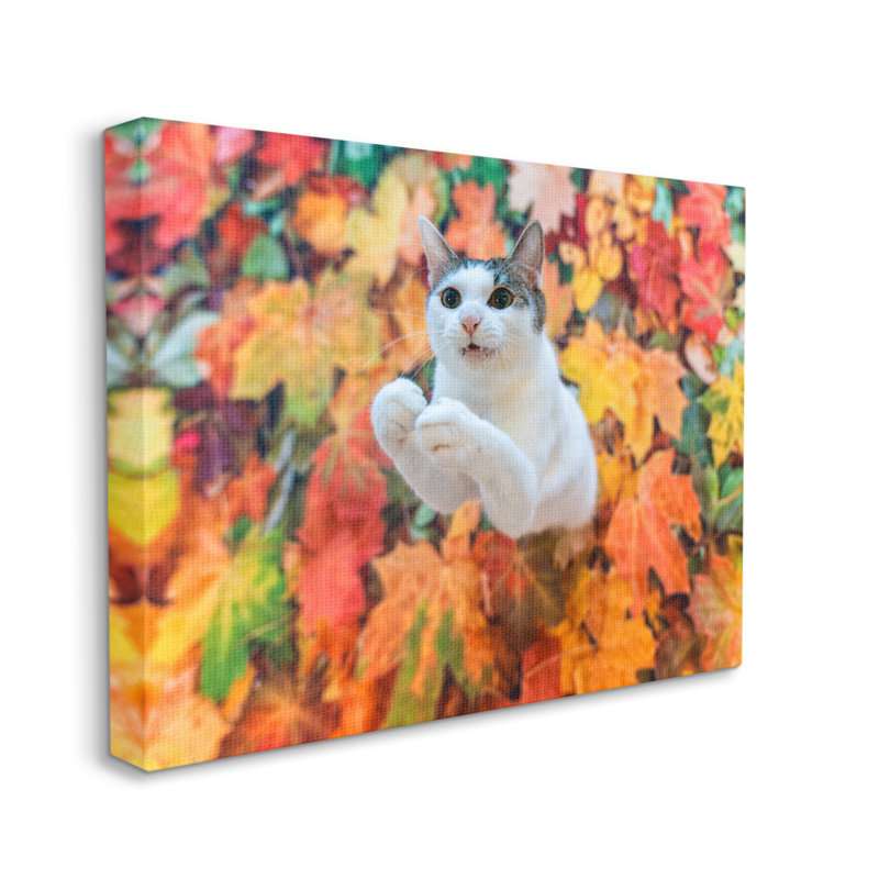 Chat en feuille d'automne par Kazutoshi Ono, H 16 po x l 20 po x P 1,5 po