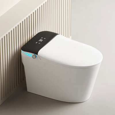 Smart Toilet With Voice Control And Bubble Shield, Heated Bidet Seat, Smart Toilet With Bidet Built In Auto Open&Close, Bidet Toilet With Dryer And Warm Water,Tankless Toilet In 1.28Gpf