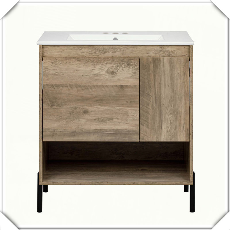 Tablette de meuble-lavabo moderne en bois avec porte de tiroir de lavabo en céramique