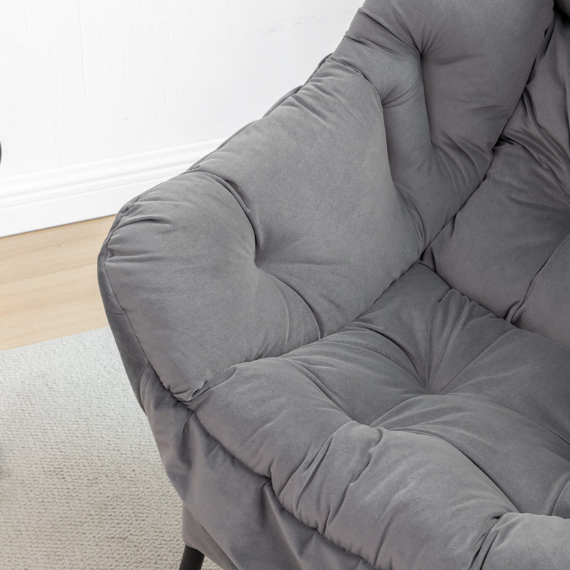 Upholstered Lazy Chair with Ottoman,Modern Comfy Lounge Sofa Chair with Armrest and a Side Pocket, Charcol Fabric