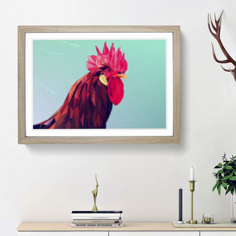Geometric Rooster in Abstract - Framed Print, Oak Framed, 62cm H x 87cm W x 2cm D
