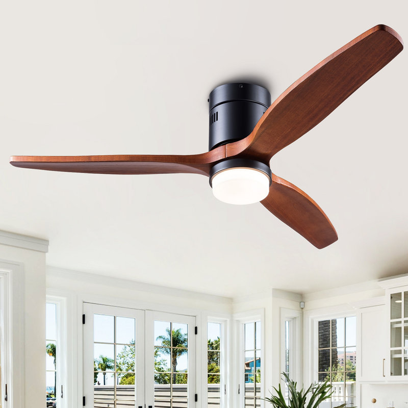 Ventilateurs de plafond en bois à intensité variable de 52 pouces avec lumières et télécommande - Ventilateur de plafond à profil bas 3 pales pour patio Ventilateur de chambre à coucher avec éclairage pour porche de salon