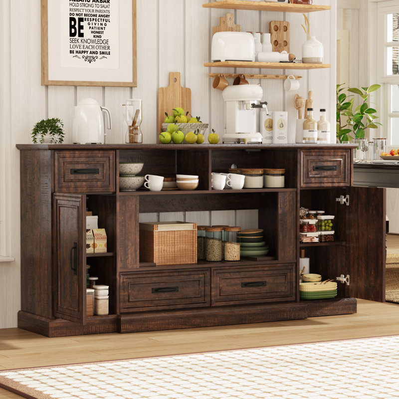 Buffet 70 po de large avec prise de courant, Brun