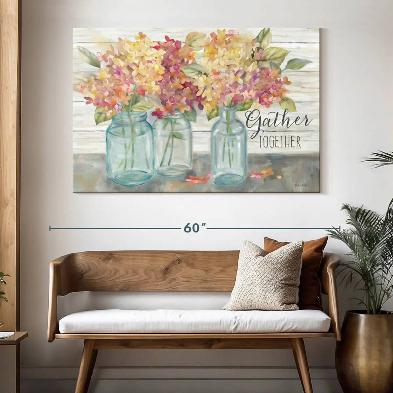 Tergel Farmhouse Hydrangeas In Jars Spice-Gather, 34" H x 51" W