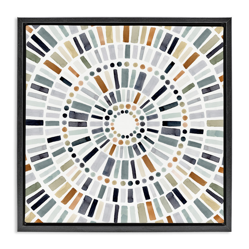 Cercle abstrait mosaïque rustique, H 18 po x l 18 po, Cadre flottant noir de jais