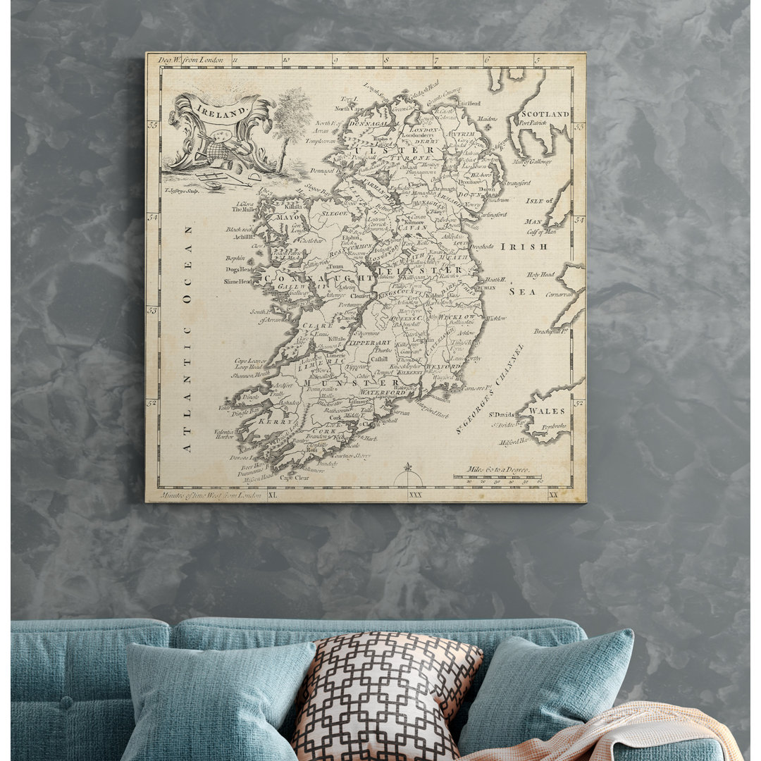 'Map of Ireland' - Wrapped Canvas Graphic Art Print World Menagerie 