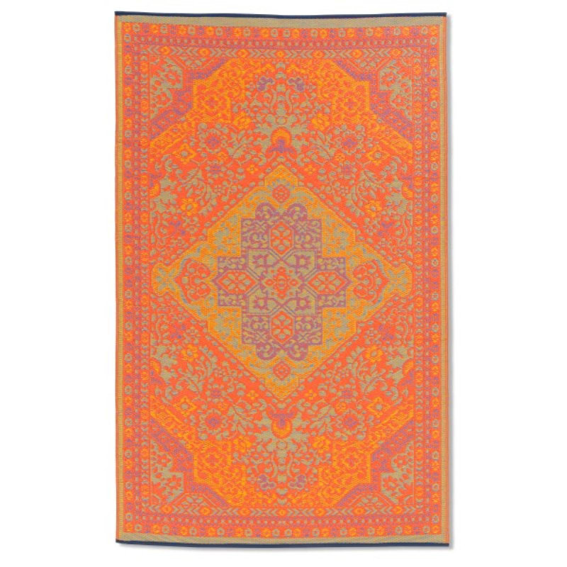 Fiesta Reversible Outdoor Plastic In Orange And Gray Pattern Rug, Rectangle 4' x 6'