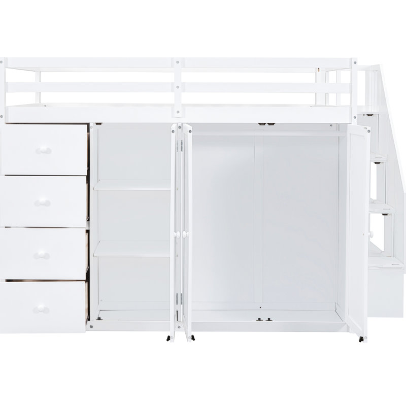 Lit mezzanine pleine grandeur avec options de rangement fonctionnelles - look contemporain pour chambre à coucher avec de grands compartiments blancs