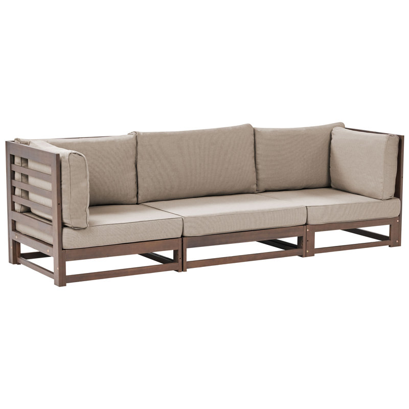 Aizel 235cm Wide Patio Sofa with Cushions, Dark Brown