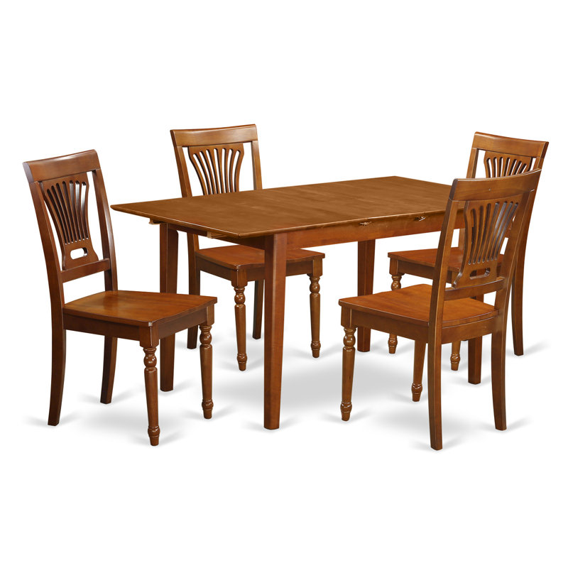 5 Piece Modern Dining Table Set Includes a Rectangle Wooden Table with Butterfly Leaf and 4 Dining Chairs, Saddle Brown