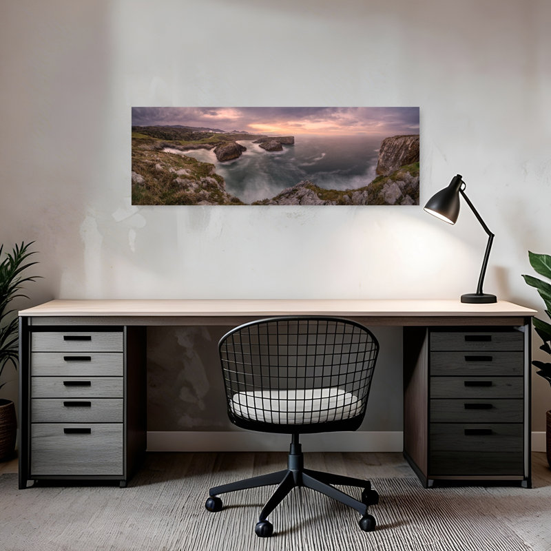 «Wild Coast Sunset», art dramatique paisible, paysage côtier serein, H 12 po x l 36 po