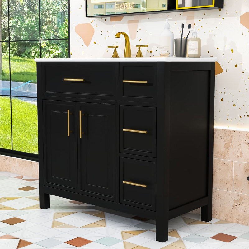 Meuble-lavabo moderne 36 "avec lavabo, Noir